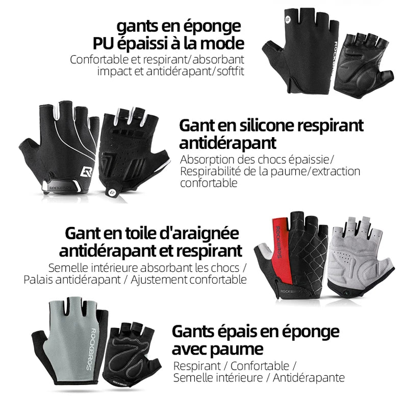 Gants Vélo Demi-Doigts RockBros - Anti-Choc et Respirants pour MTB