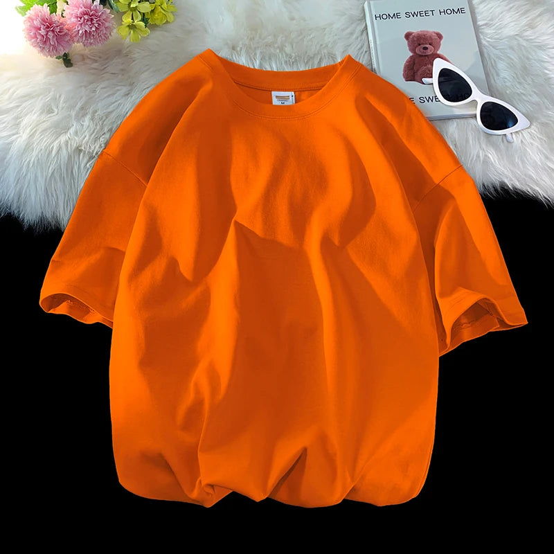 T-Shirt Homme Oversize Manches Courtes - Uni Lâche Col Rond Tendance
