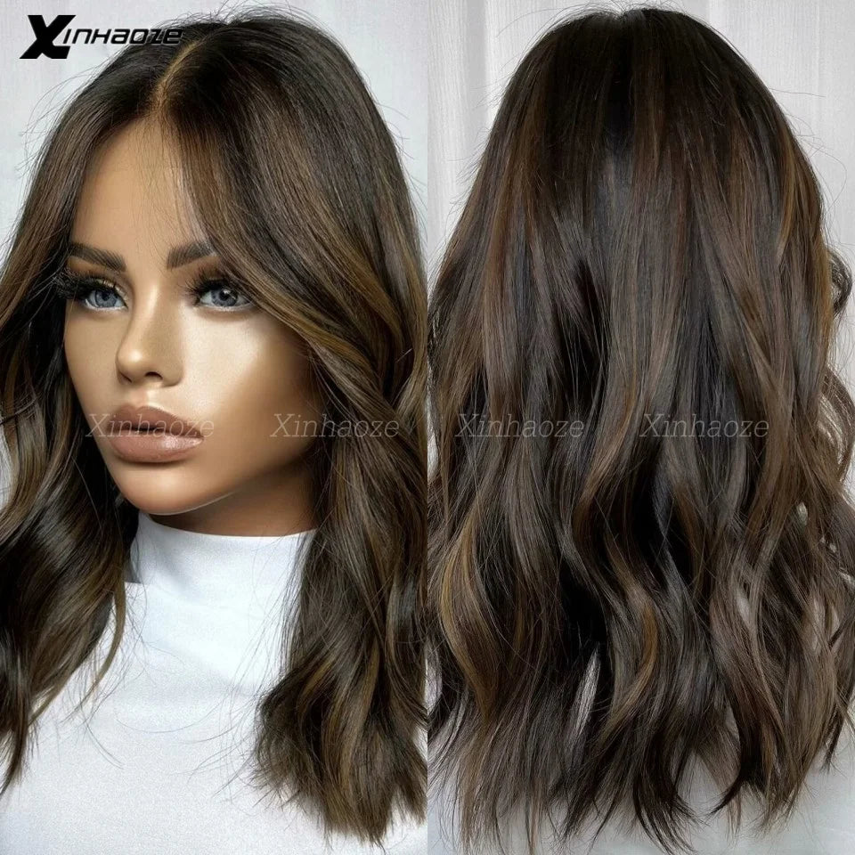Perruque Bob Court Châtain avec Mèches - Lace Front 13x4/13x6 Cheveux Humains