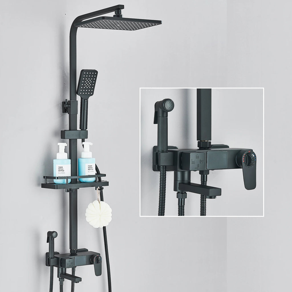 Mitigeur Thermostatique Douche Noir avec Écran Digital - Affichage Température