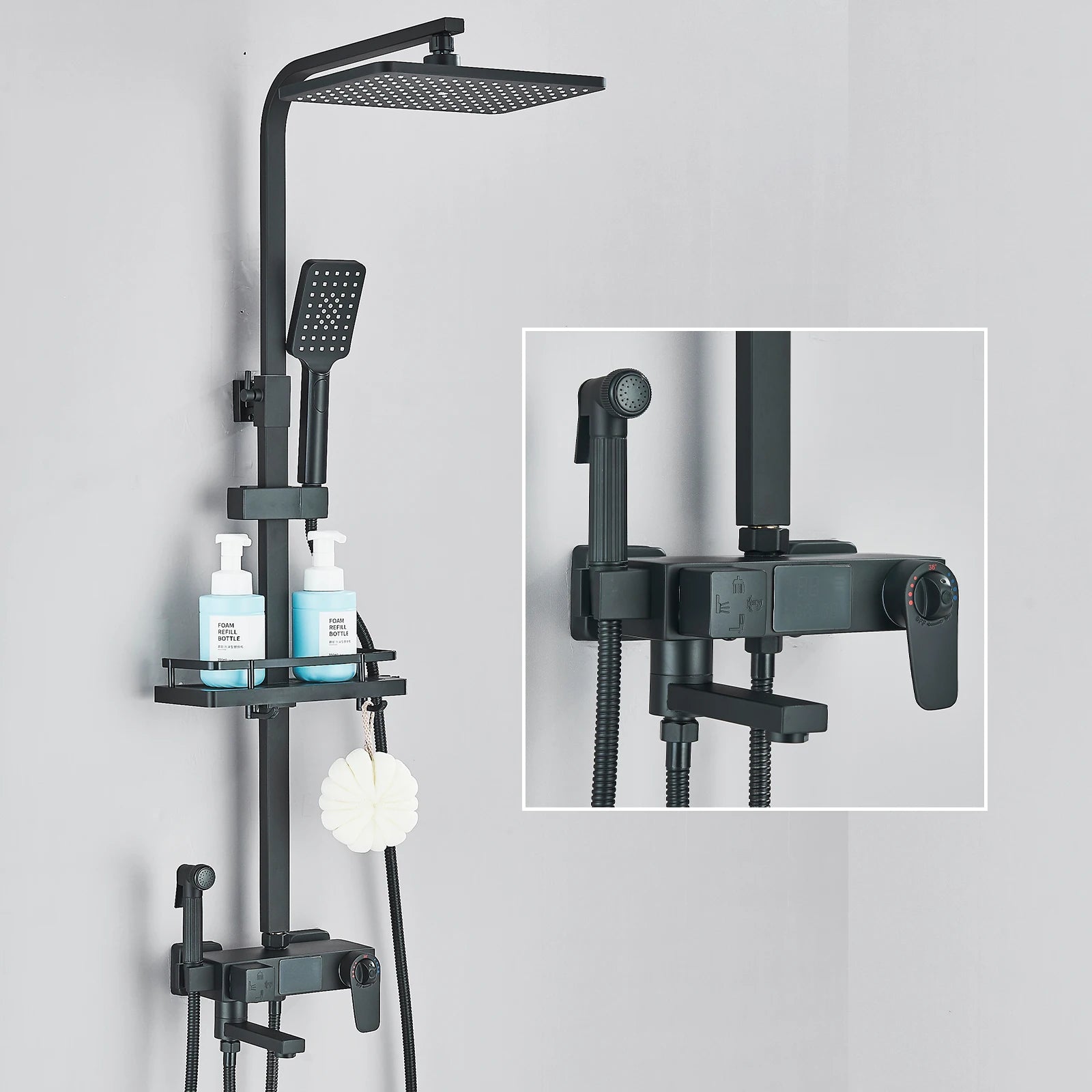 Mitigeur Thermostatique Douche Noir avec Écran Digital - Affichage Température