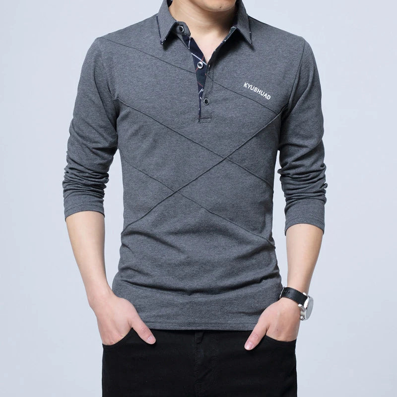 T-Shirt Homme Manches Longues Rayé Designer - Slim Fit Col V