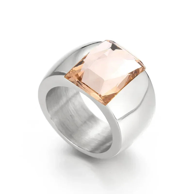 Bague Acier Inoxydable Femme - Cristal Autrichien Bleu/Vert/Rouge