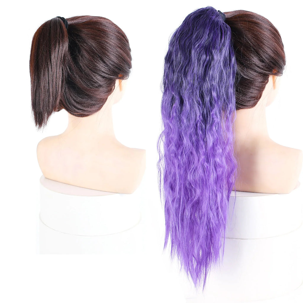 Queue de Cheval Synthétique Longue Kinky Curly - Extension Arc-en-Ciel Ombré