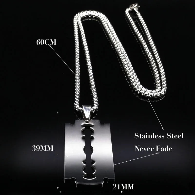 Collier Pendentif Lame Gothique Acier Inoxydable Noir