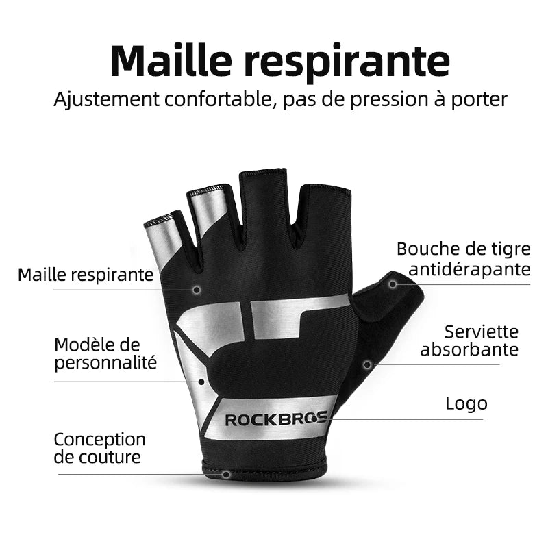 Gants Vélo Demi-Doigts RockBros - Anti-Choc et Respirants Route/MTB