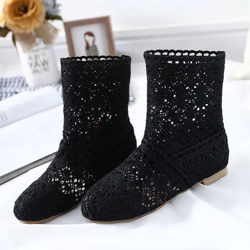 Bottes Été Femme Maille Respirante - Talon Plat et Confortables