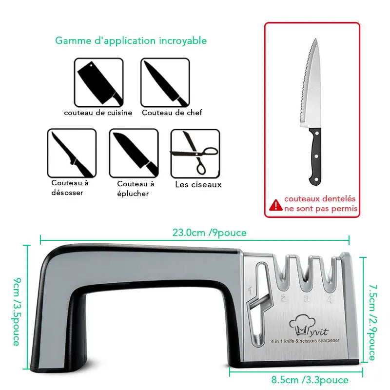 Affûteur de Couteaux 4-en-1 Diamant - Couteaux et Ciseaux