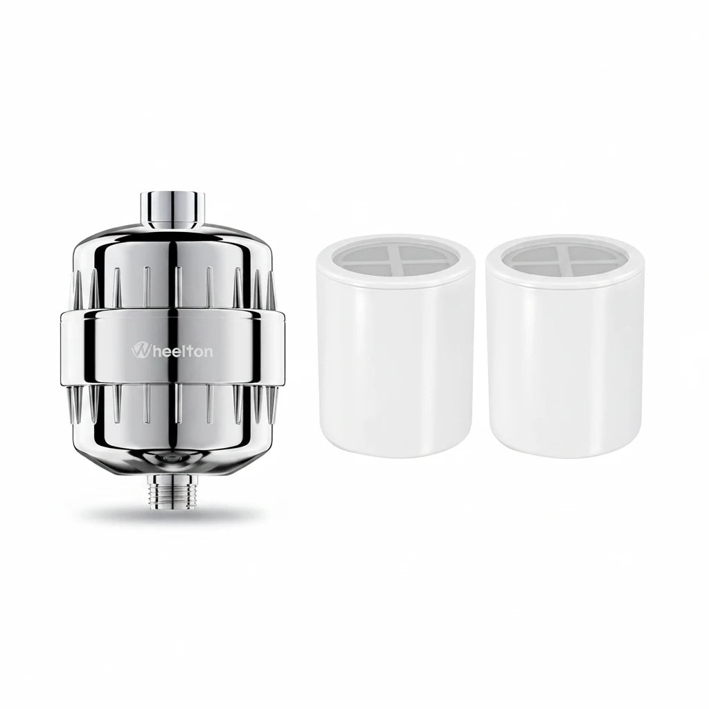 Filtre Douche Adoucisseur d’Eau – 3 Cartouches, Résine Échangeuse d’Ions + Charbon Actif