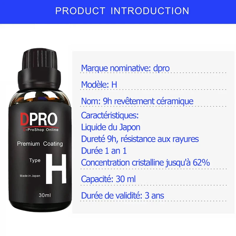 Kit Coating Céramique Voiture 9H Dpro - Protection Nano Liquide Verre