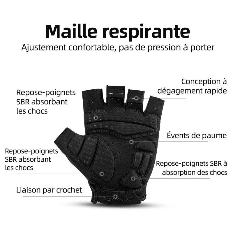 Gants Vélo Demi-Doigts RockBros - Anti-Choc et Respirants Route/MTB