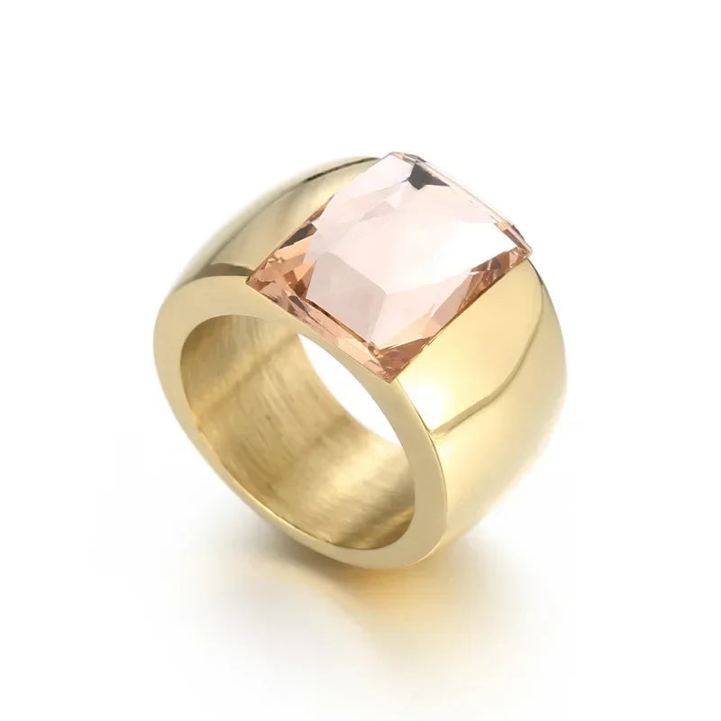 Bague Acier Inoxydable Femme - Cristal Autrichien Bleu/Vert/Rouge