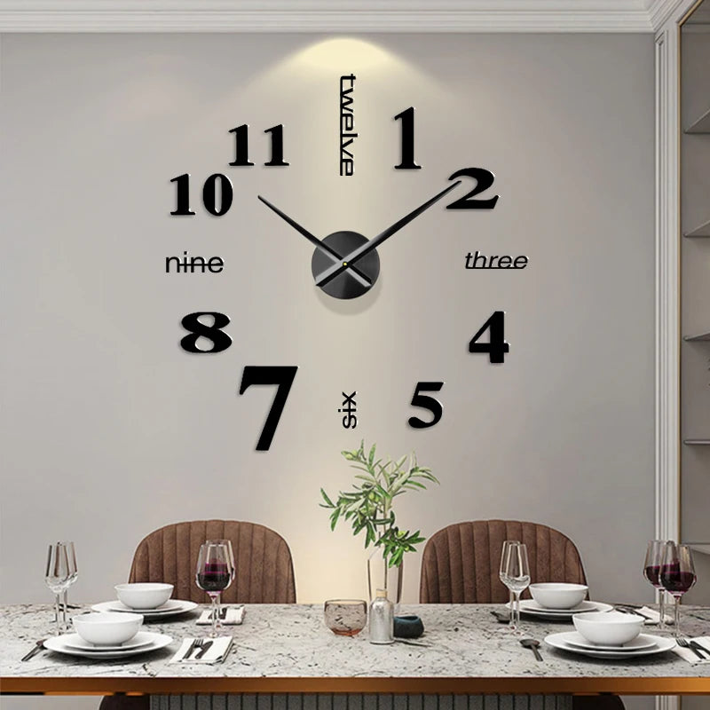 Horloge Murale 3D Miroir DIY - Grande Taille pour Salon ou Bureau