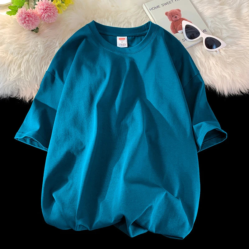 T-Shirt Homme Oversize Manches Courtes - Uni Lâche Col Rond Tendance