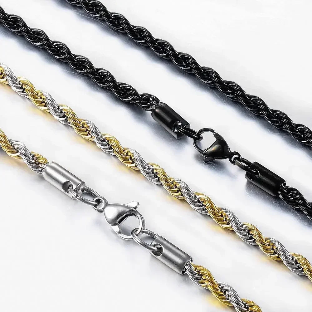 Chaîne Torsadée Acier Inoxydable 2-5 mm - Collier Homme/Femme sans Ternir