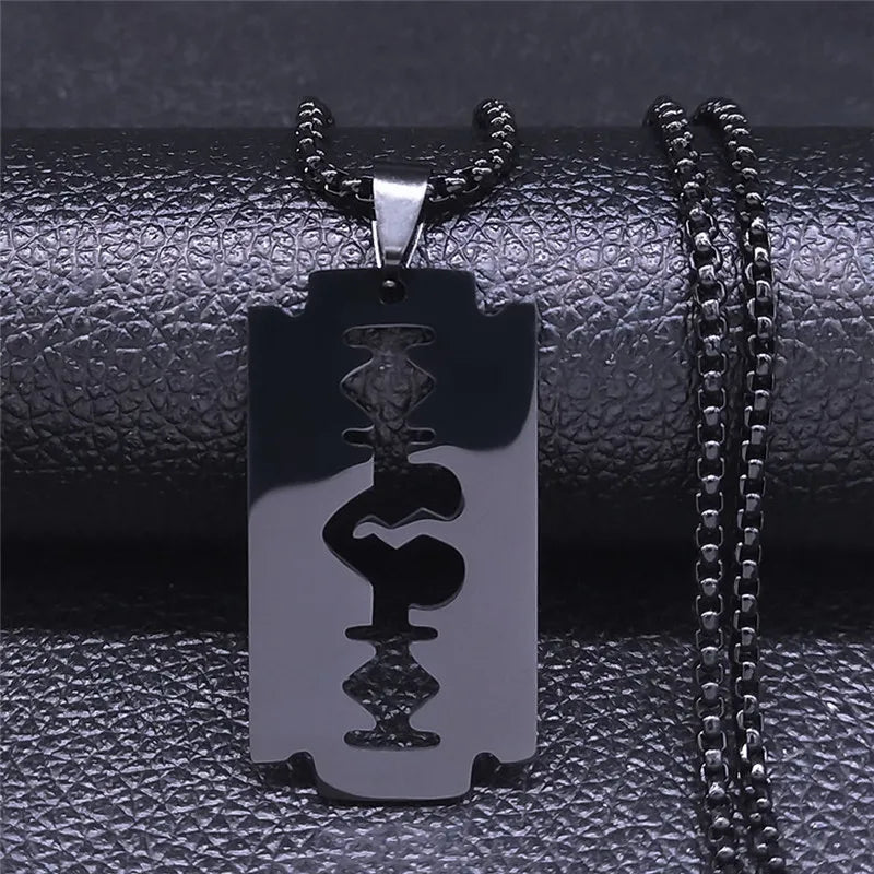 Collier Pendentif Lame Gothique Acier Inoxydable Noir