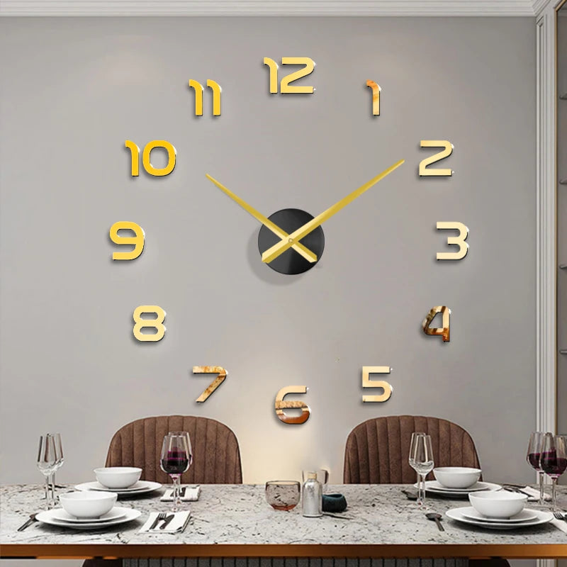 Horloge Murale 3D Miroir DIY - Grande Taille pour Salon ou Bureau