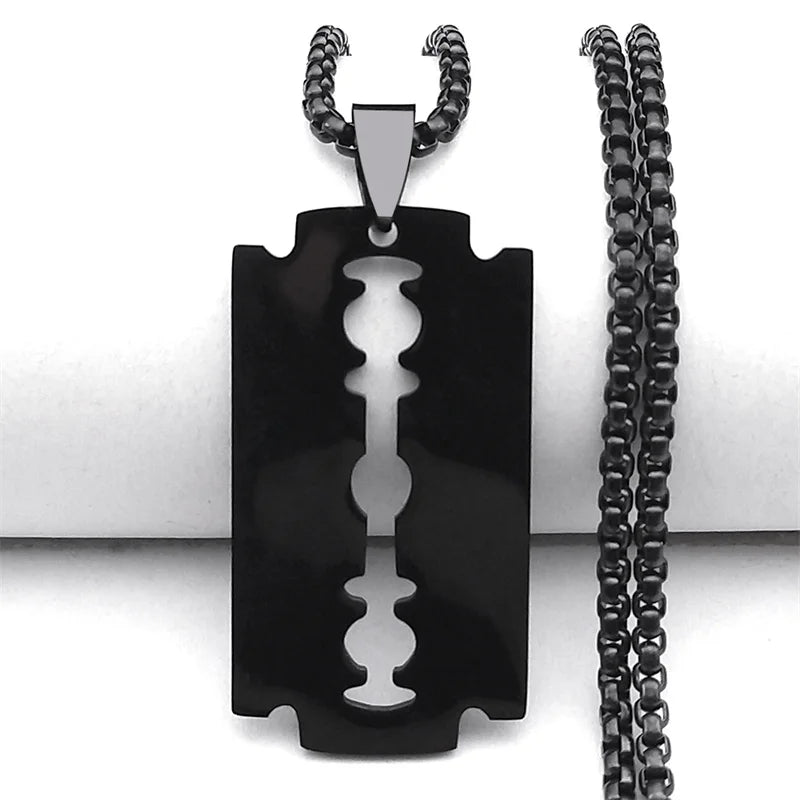 Collier Pendentif Lame Gothique Acier Inoxydable Noir