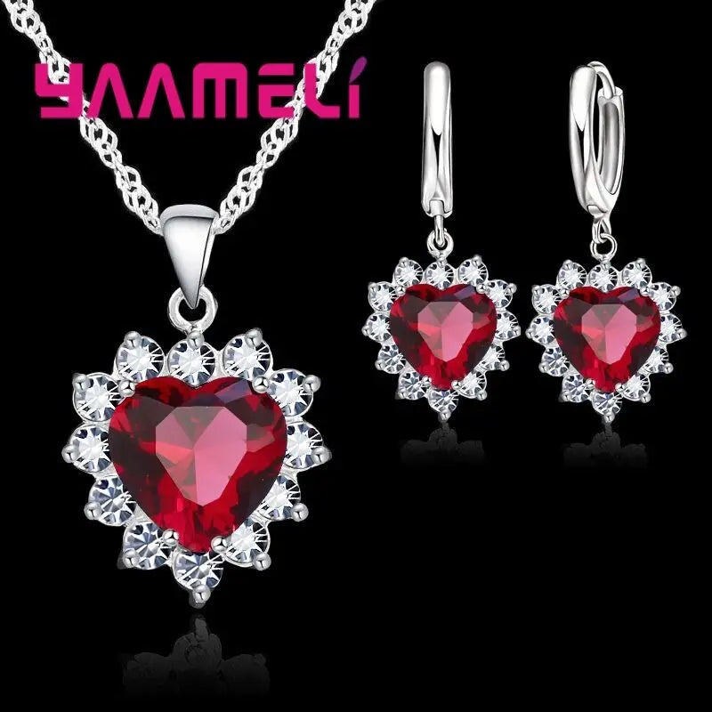 Parure Bijoux Argent Femme - Coeur Zircon et Pendentif Charme
