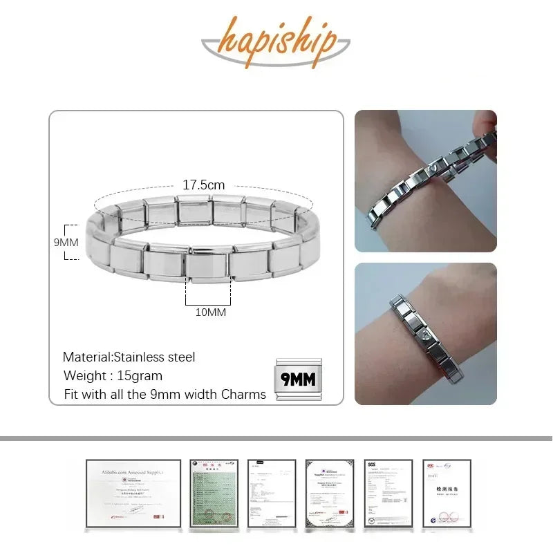 Bracelet Élastique Charms Acier Inoxydable 9 mm pour Femme - Style Italien