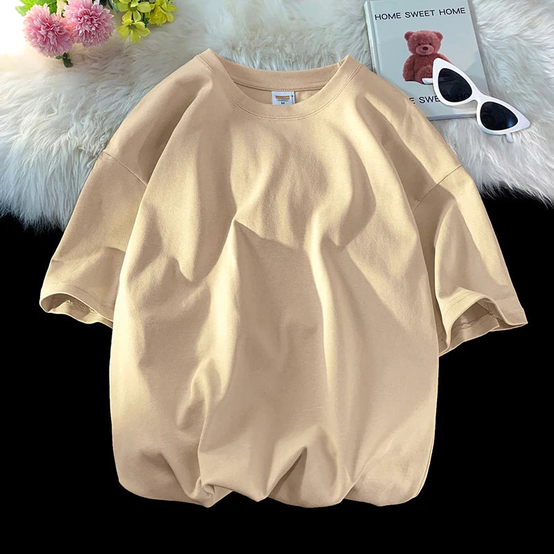 T-Shirt Homme Oversize Manches Courtes - Uni Lâche Col Rond Tendance
