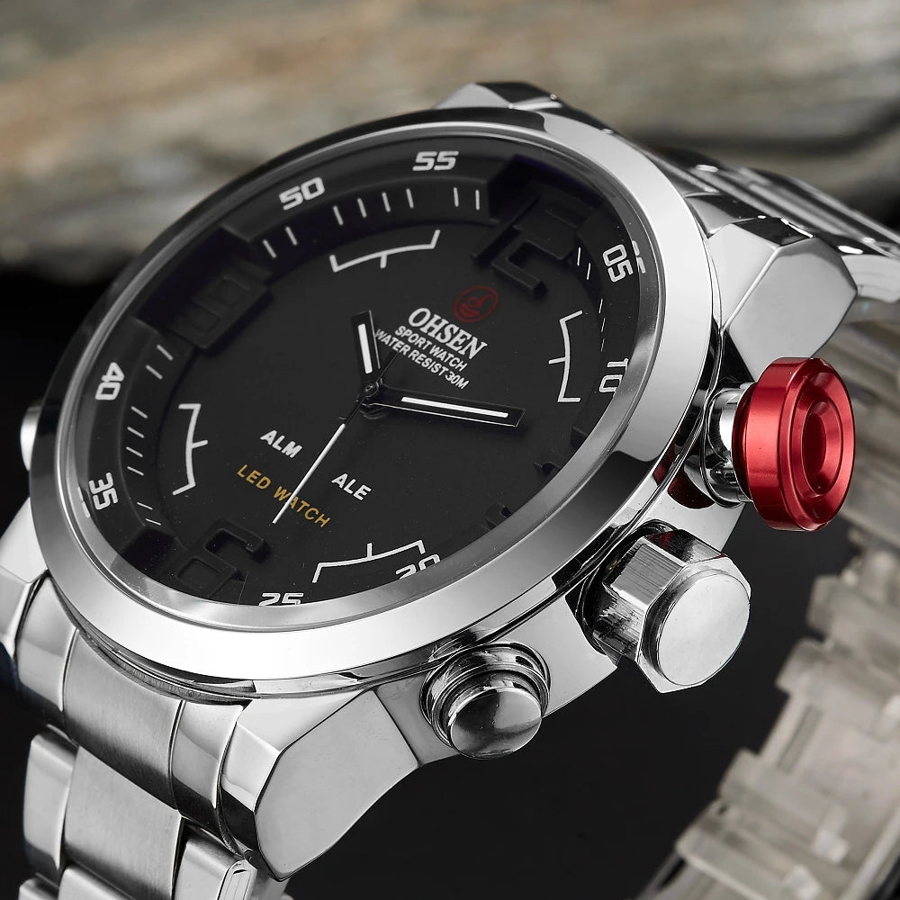 Montre Sport Homme Digitale LED Quartz - Double Heure et Étanche 3 ATM