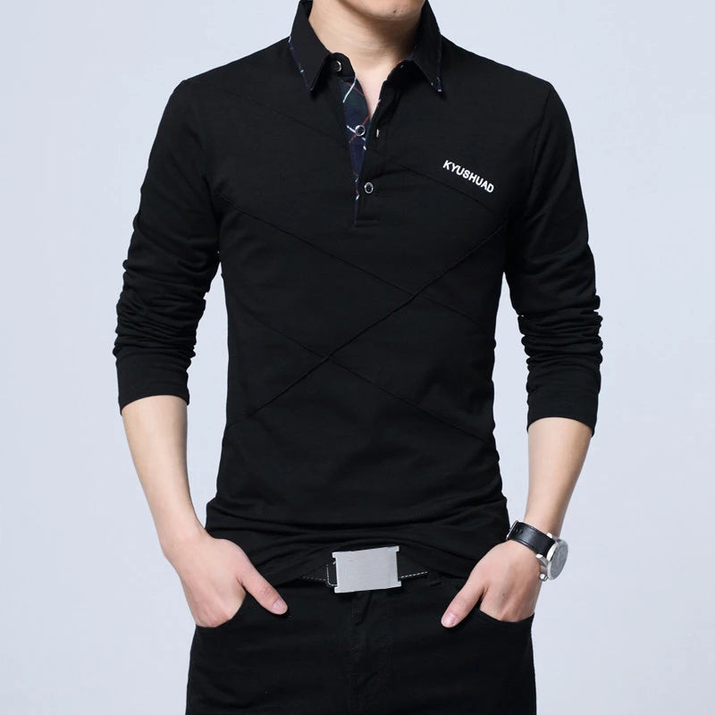 T-Shirt Homme Manches Longues Rayé Designer - Slim Fit Col V