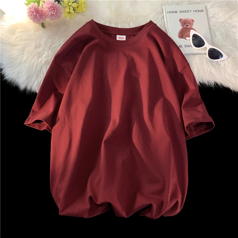 T-Shirt Homme Oversize Manches Courtes - Uni Lâche Col Rond Tendance