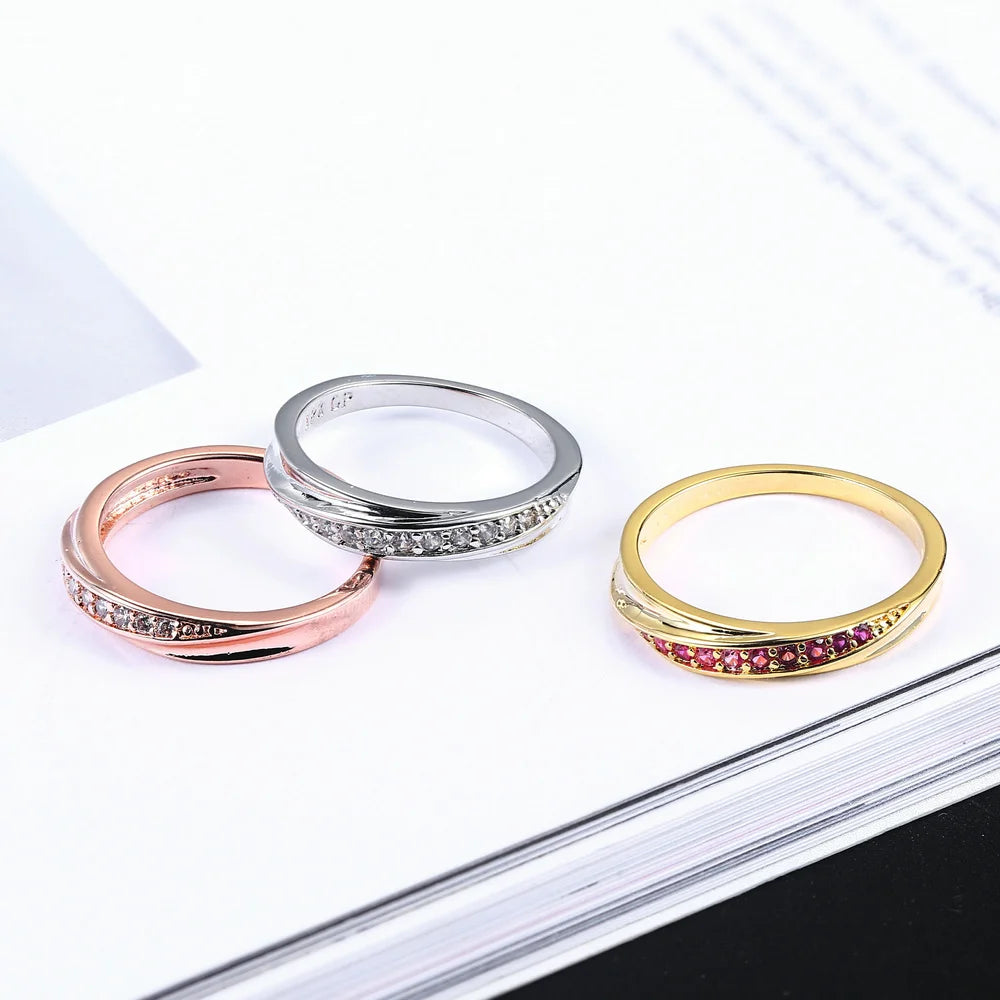 Bague de Fiançailles Femme Zircon Cubique Plaqué Or Rose - Simple et Élégante