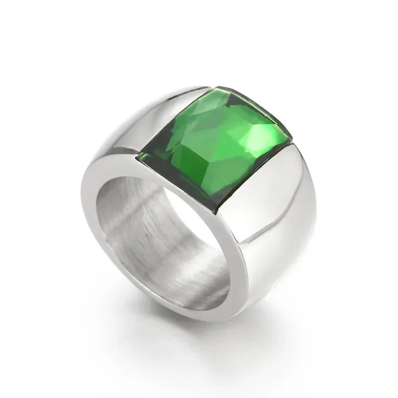 Bague Acier Inoxydable Femme - Cristal Autrichien Bleu/Vert/Rouge