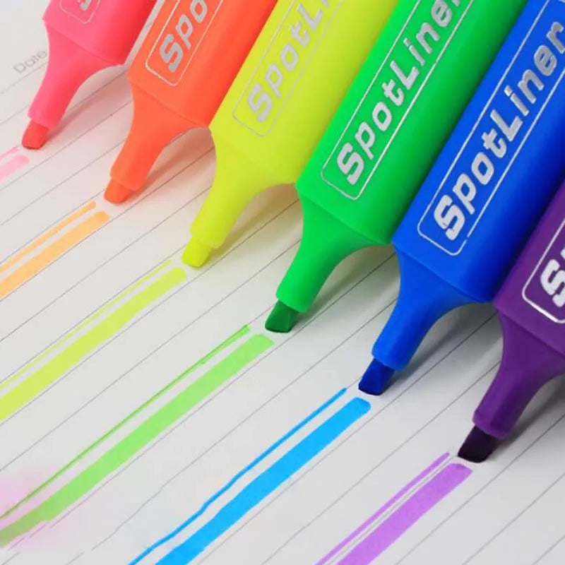 Surligneurs MP-460 à Base d'Eau - 6 Couleurs, Pointe Biseautée