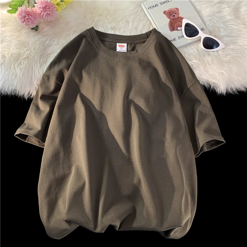 T-Shirt Homme Oversize Manches Courtes - Uni Lâche Col Rond Tendance