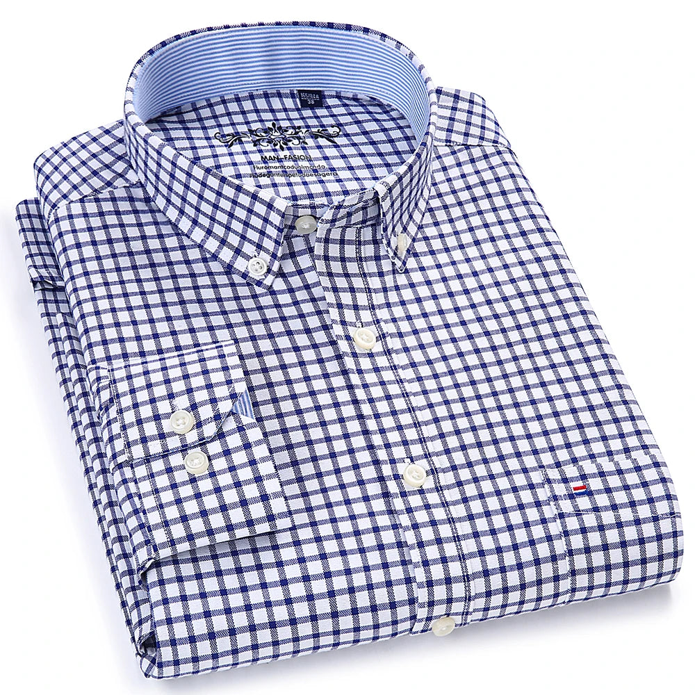 Chemise Homme Manches Longues Oxford Carreaux - Casual Travail Printemps/Automne
