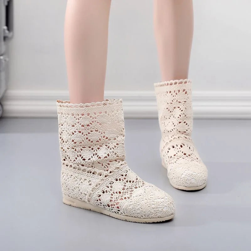 Bottes Été Femme Maille Respirante - Talon Plat et Confortables