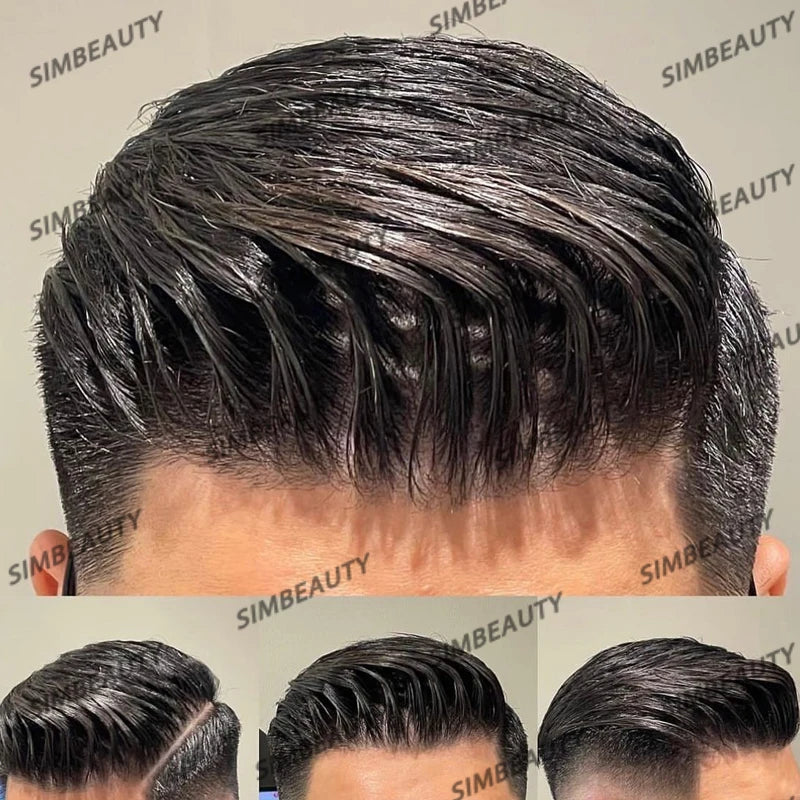 Prothèse Capillaire Homme Toupet Cheveux Humains - Base PU Peau 0.1mm