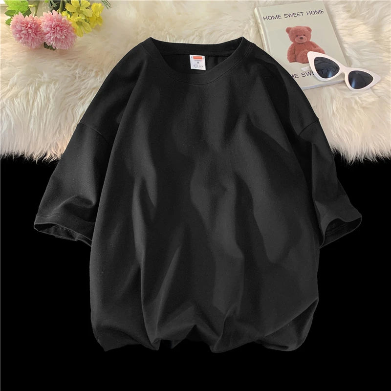 T-Shirt Homme Oversize Manches Courtes - Uni Lâche Col Rond Tendance