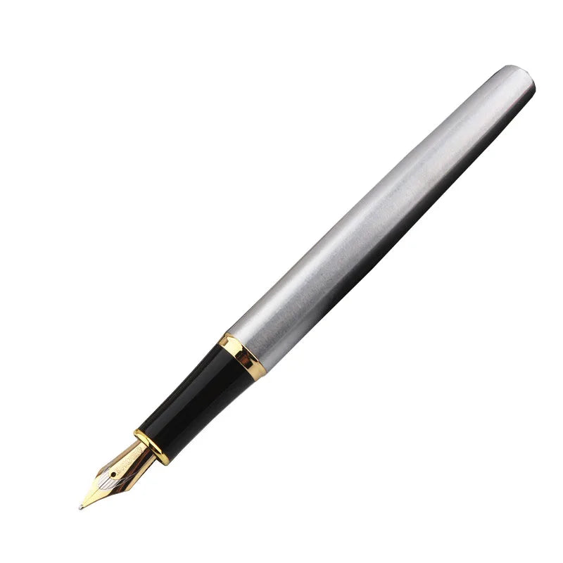 Stylo Plume Baoer 388 Inox Classique - Pointe Moyenne, Finition Argent/Doré
