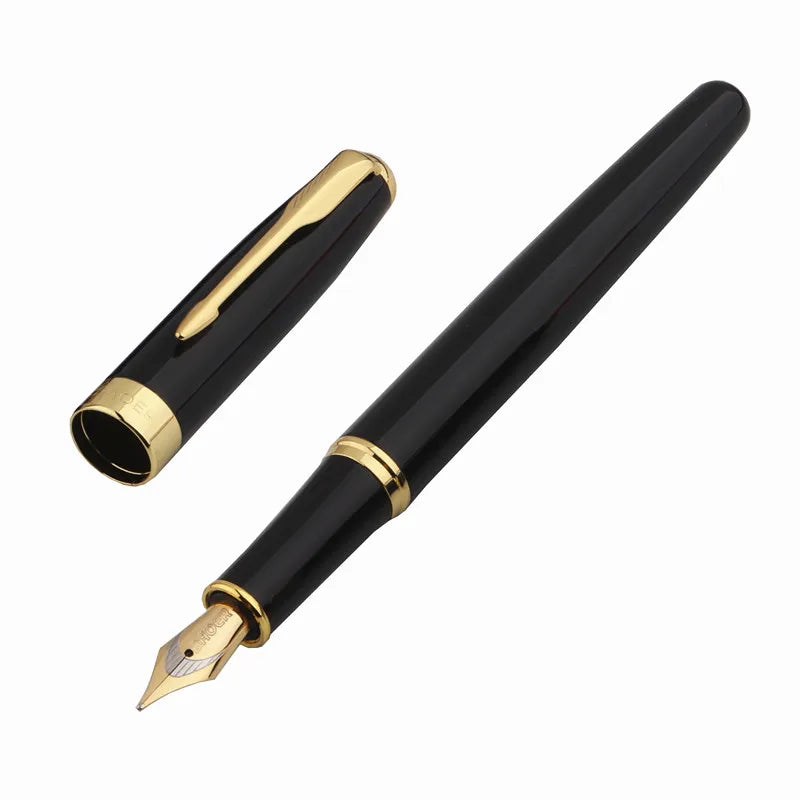 Stylo Plume Baoer 388 Inox Classique - Pointe Moyenne, Finition Argent/Doré