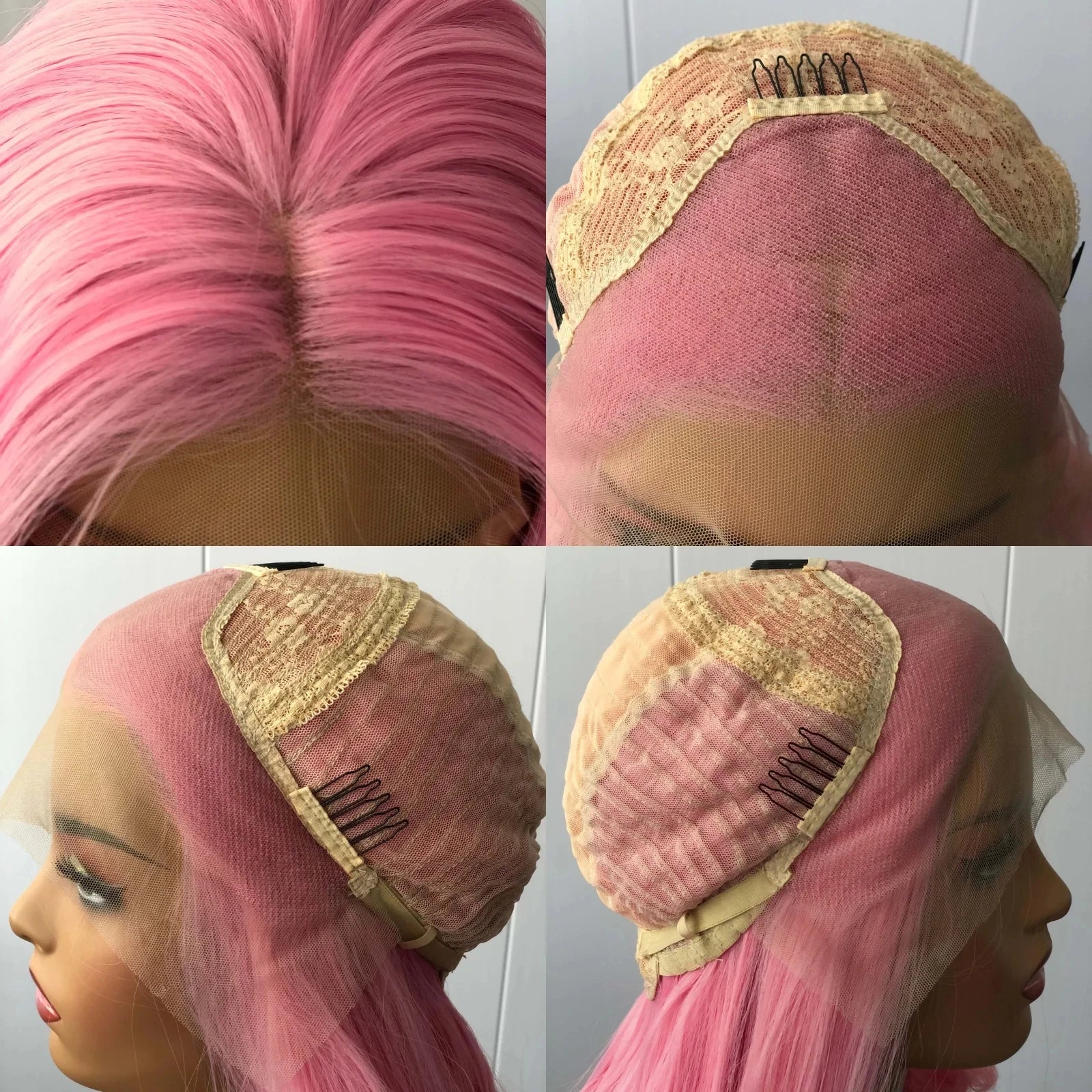 Perruque Rose Longue Bouclée Vague - Lace Front Synthétique Lâche