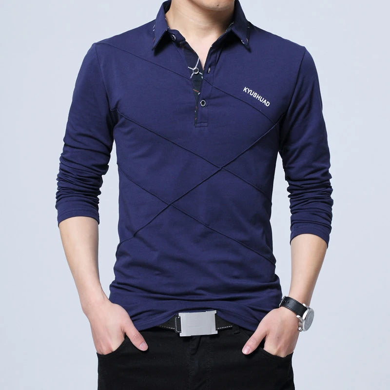 T-Shirt Homme Manches Longues Rayé Designer - Slim Fit Col V