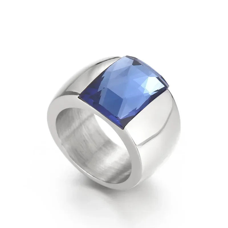 Bague Acier Inoxydable Femme - Cristal Autrichien Bleu/Vert/Rouge