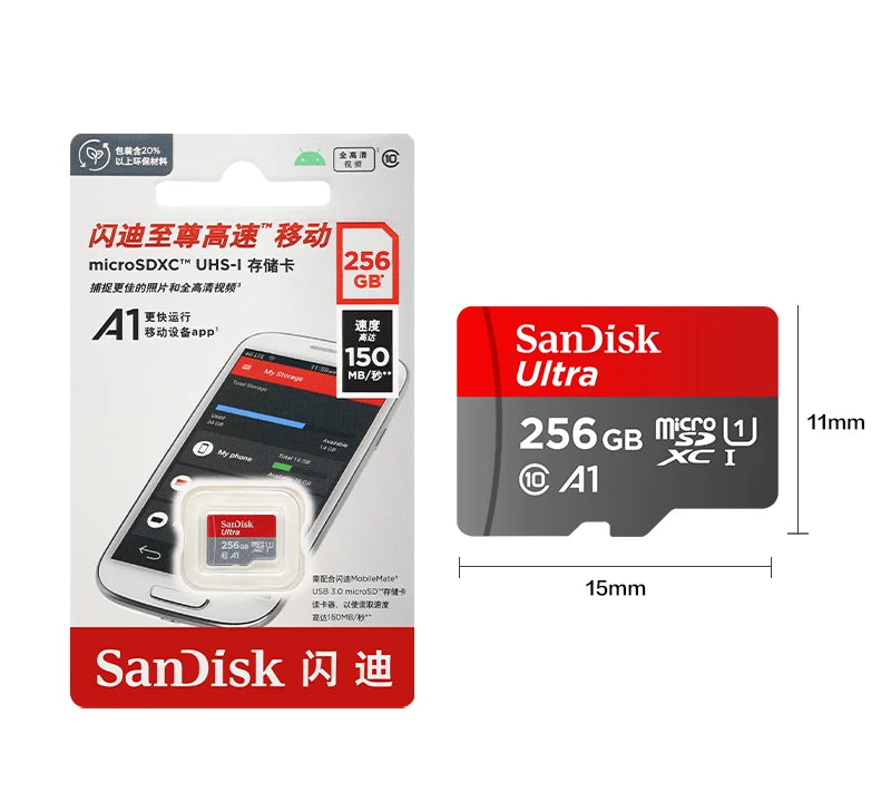 Carte MicroSD SanDisk Originale 32 Go à 1 To - Jusqu'à 150 Mo/s A1 C10