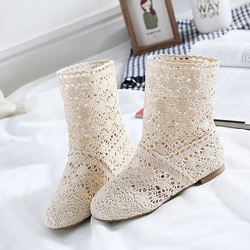 Bottes Été Femme Maille Respirante - Talon Plat et Confortables