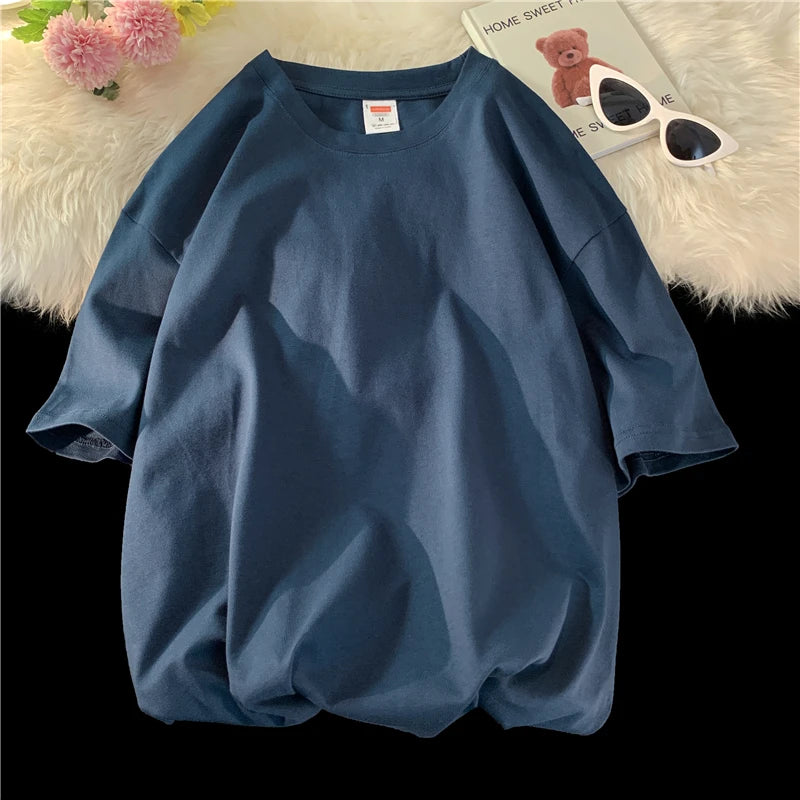 T-Shirt Homme Oversize Manches Courtes - Uni Lâche Col Rond Tendance