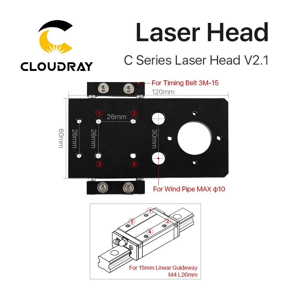 Tête Laser CO2 Cloudray C-Series - Lentille FL38.1 à 101.6 mm