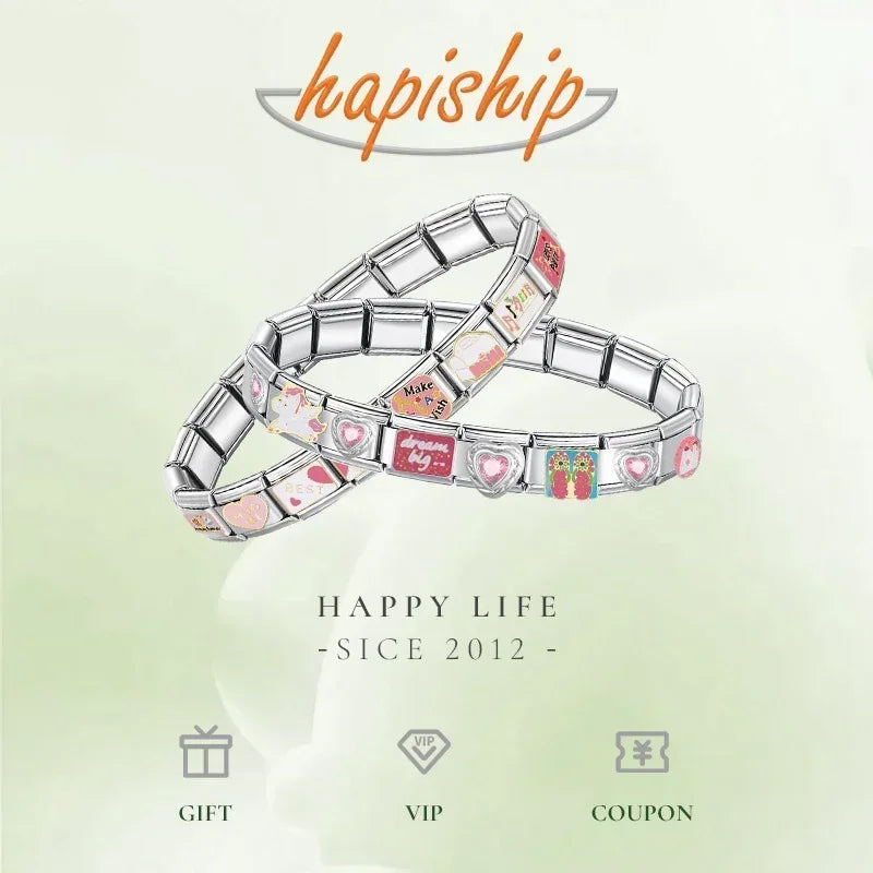 Bracelet Élastique Charms Acier Inoxydable 9 mm pour Femme - Style Italien