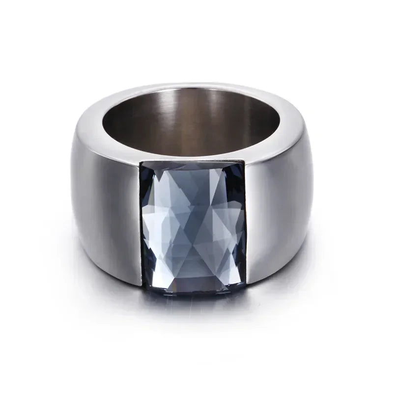 Bague Acier Inoxydable Femme - Cristal Autrichien Bleu/Vert/Rouge