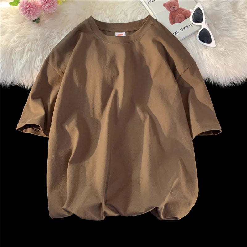 T-Shirt Homme Oversize Manches Courtes - Uni Lâche Col Rond Tendance