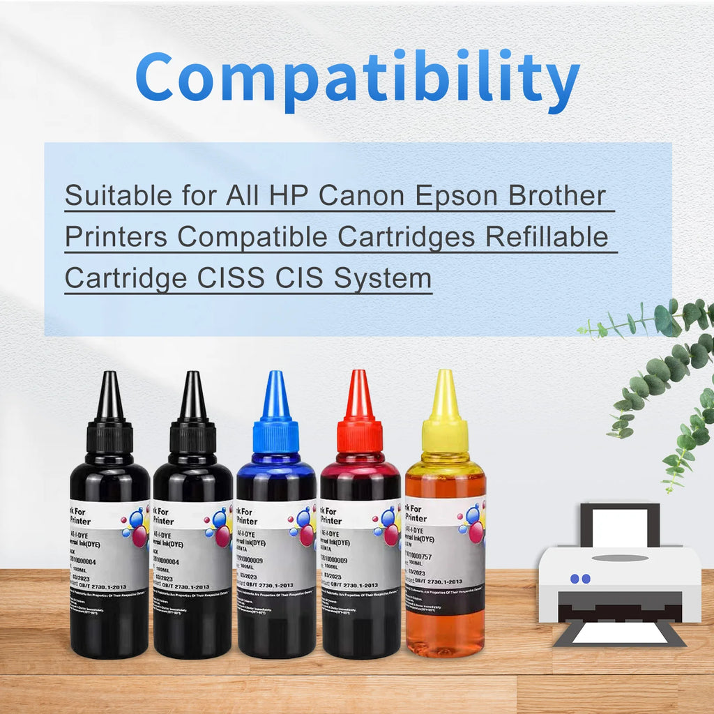 Kit Encre Universelle Dye 5x100 ml pour HP Canon Epson Brother