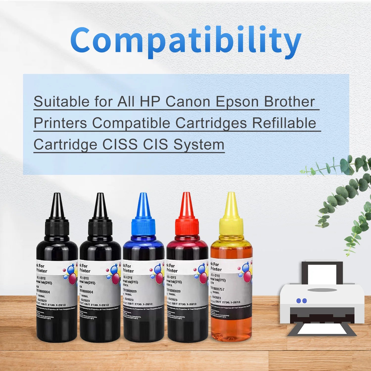 Kit Encre Universelle Dye 5x100 ml pour HP Canon Epson Brother